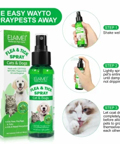 100ml Natural Pet Care Topical Flea&Tick Spray for Dogs&Cats with Fresh Fragrance Peppermint Oil and Eugenol