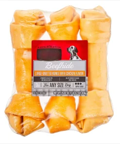 Rawhide 9" Large Knotted Bones Artificial Chicken Flavored Chews for Dogs, Dry, 16.02 oz, 3 Count
